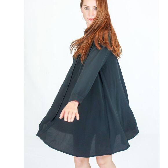 Ali Golden Long Sleeve Silk Collared Swing Dress XS/S Modern Minimalist Capsule - Picture 6 of 9